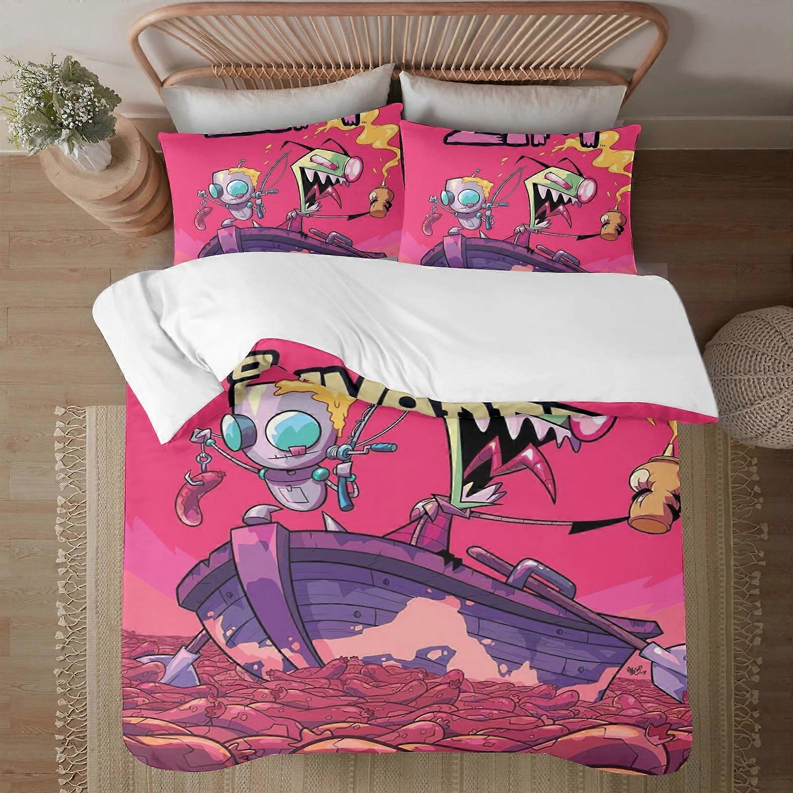 Bäddset BM298 Invader Zim Ansikte på tryck Mjuk Sängset Lätta 3 stycken Sängkläder Set för alla årstider Täckset Easy Care ZW298
