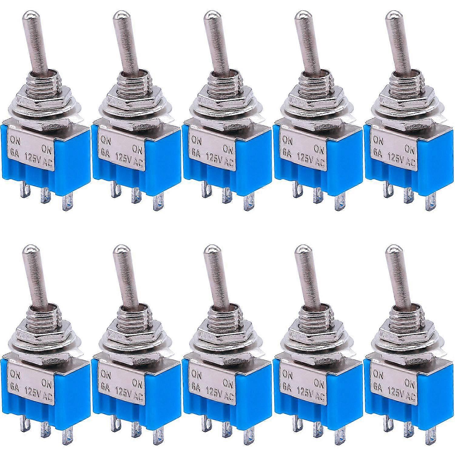 10Pcs SPDT Mini Toggle Switch 3-Pin 2 Position ON/ON Miniature Toggle Switch 6A 125V AC Toggle Swit