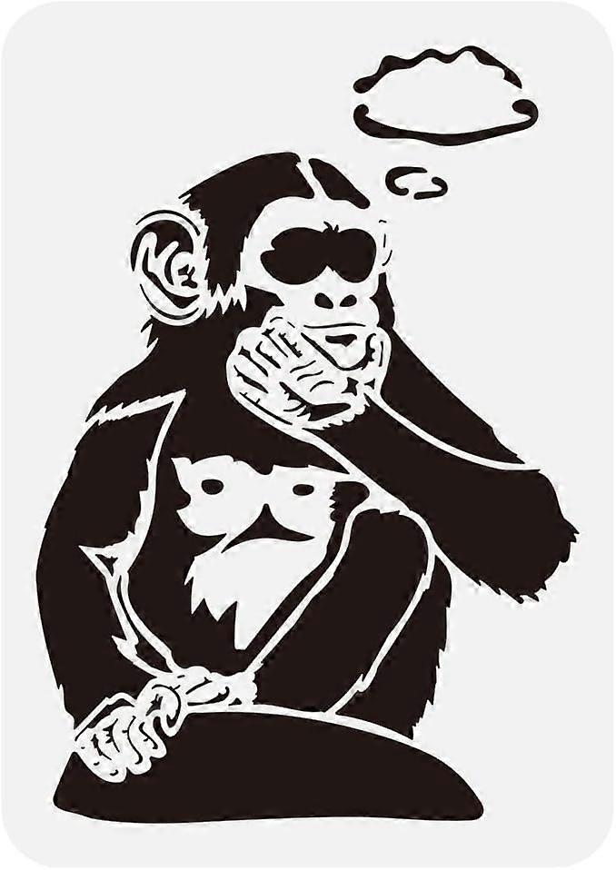 Smart Chimpanzee Stencil for Painting 8.3x11.7inch Reusable Monkey Pattern Drawing Template Plastic PET Thinking Chimpanzee Stencil Animal Theme Templ