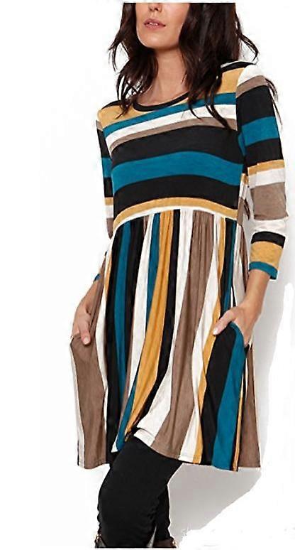 Moda Multi Stripe Casual Camicetta Lunga Camicia Top Abito Intero