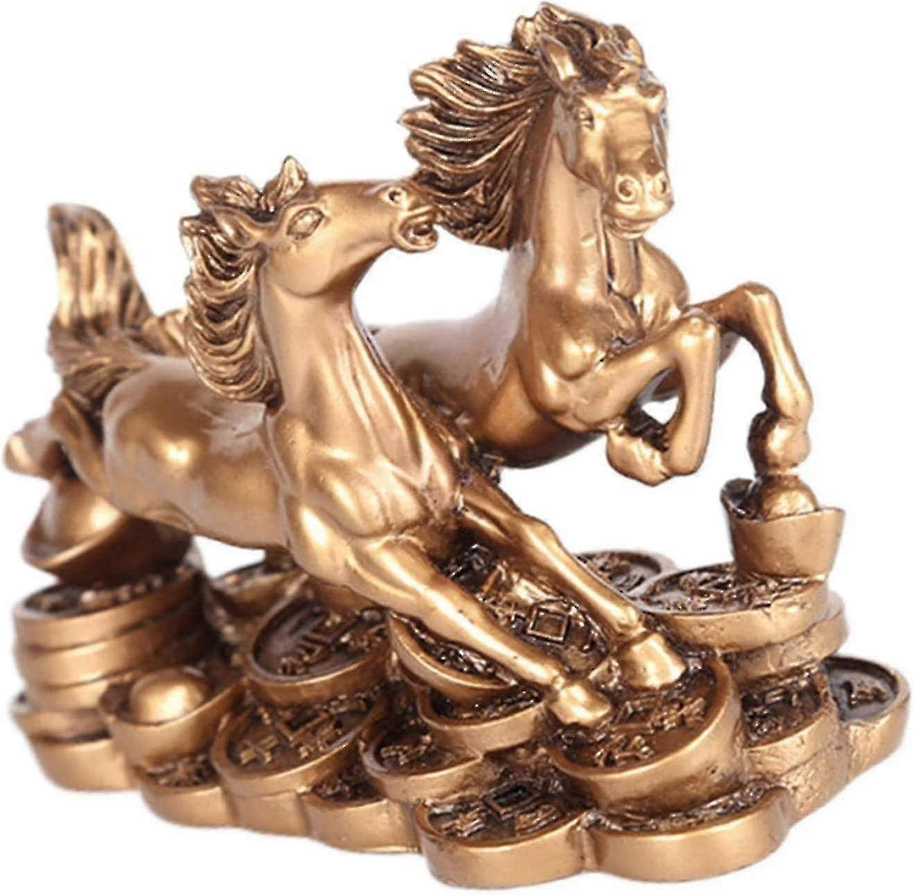 Standing Running Two Horses Statue Feng Shui Two Galloping Horses Statue For Desk Decor