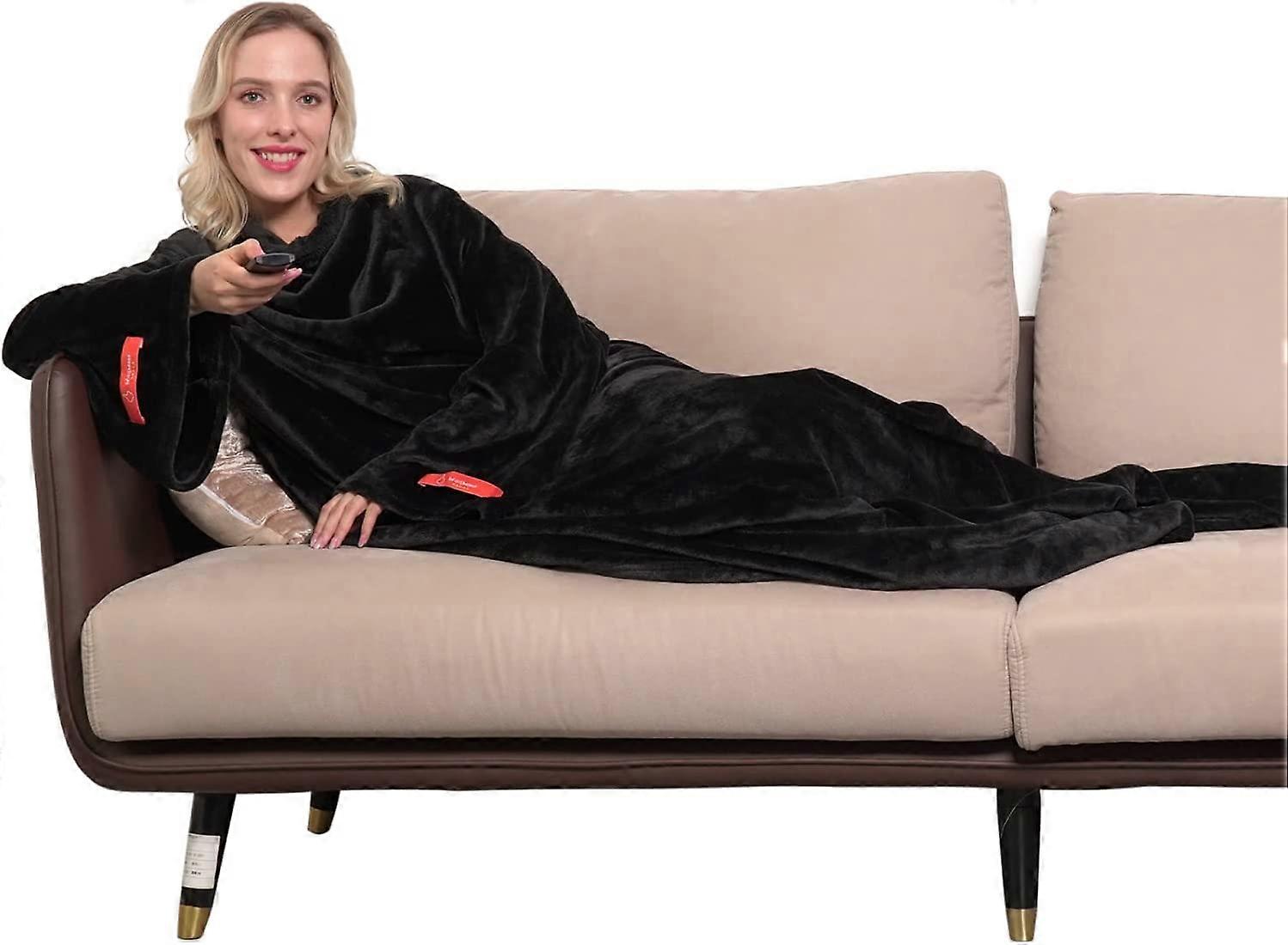 Winthome Wearable Blanket with Sleeves Soft and Warm for Sofa Lovers Two Sizes with Elastic Cuffs Hook and Loop Fastener (Grey 140x170cm)