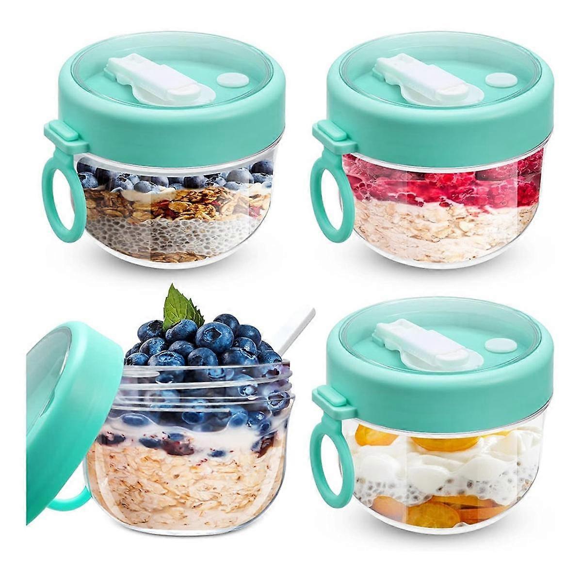 4 Pcs Overnight Oats Container with Lids and Spoons,20Oz Overnight Oats Jars Airtight Yogurt Container for Milk, Fruit