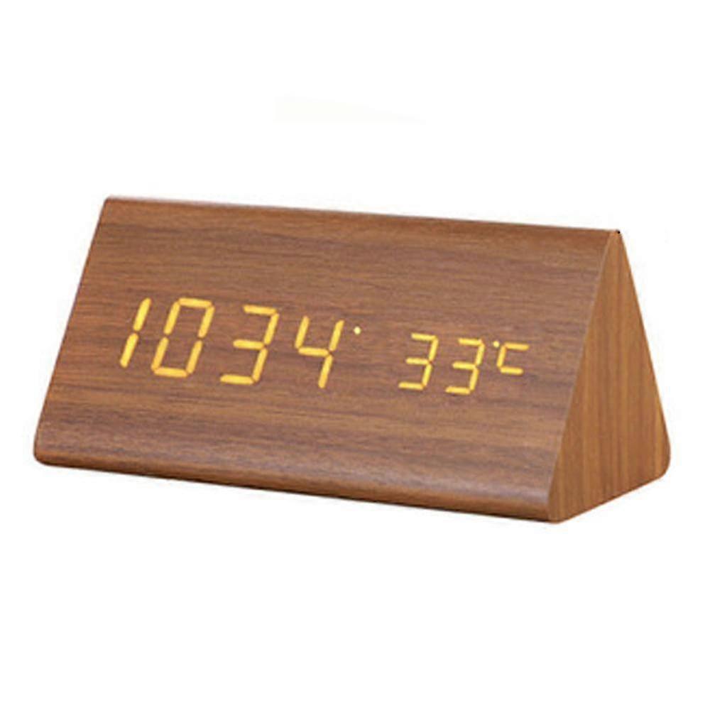 Led Creative Digital Wood Clock Temperature Perpetual Calendar Rechargeable Voice Clock