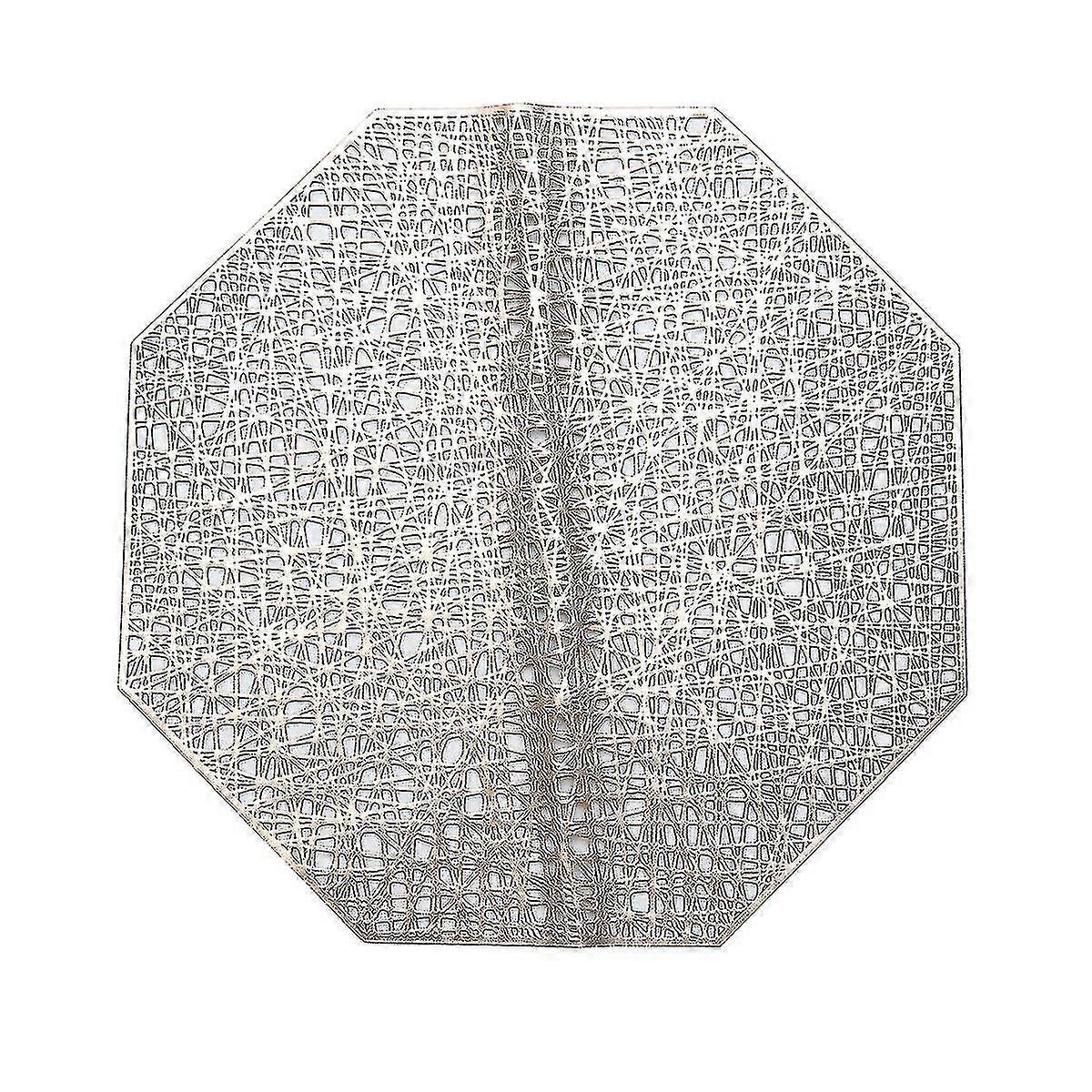 1pc Hollow Round Pvc Placemats Anti-slip Heat Insulation Table Mats Tableware Pad Coaster (gold)