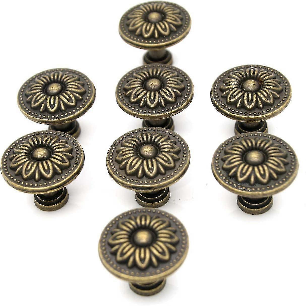 8 Pcs Vintage Antique Brass Knobs Handles Pulls With Flower Pattern For Cabinet Drawer Door