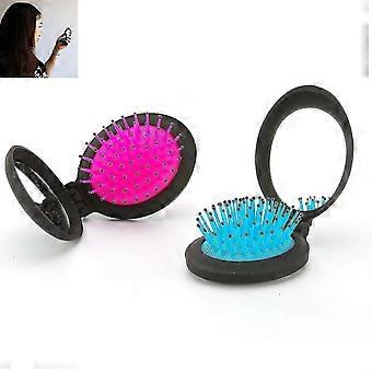 Mini Round Folding Comb Health Massage Brush Hair Comb With Mirror