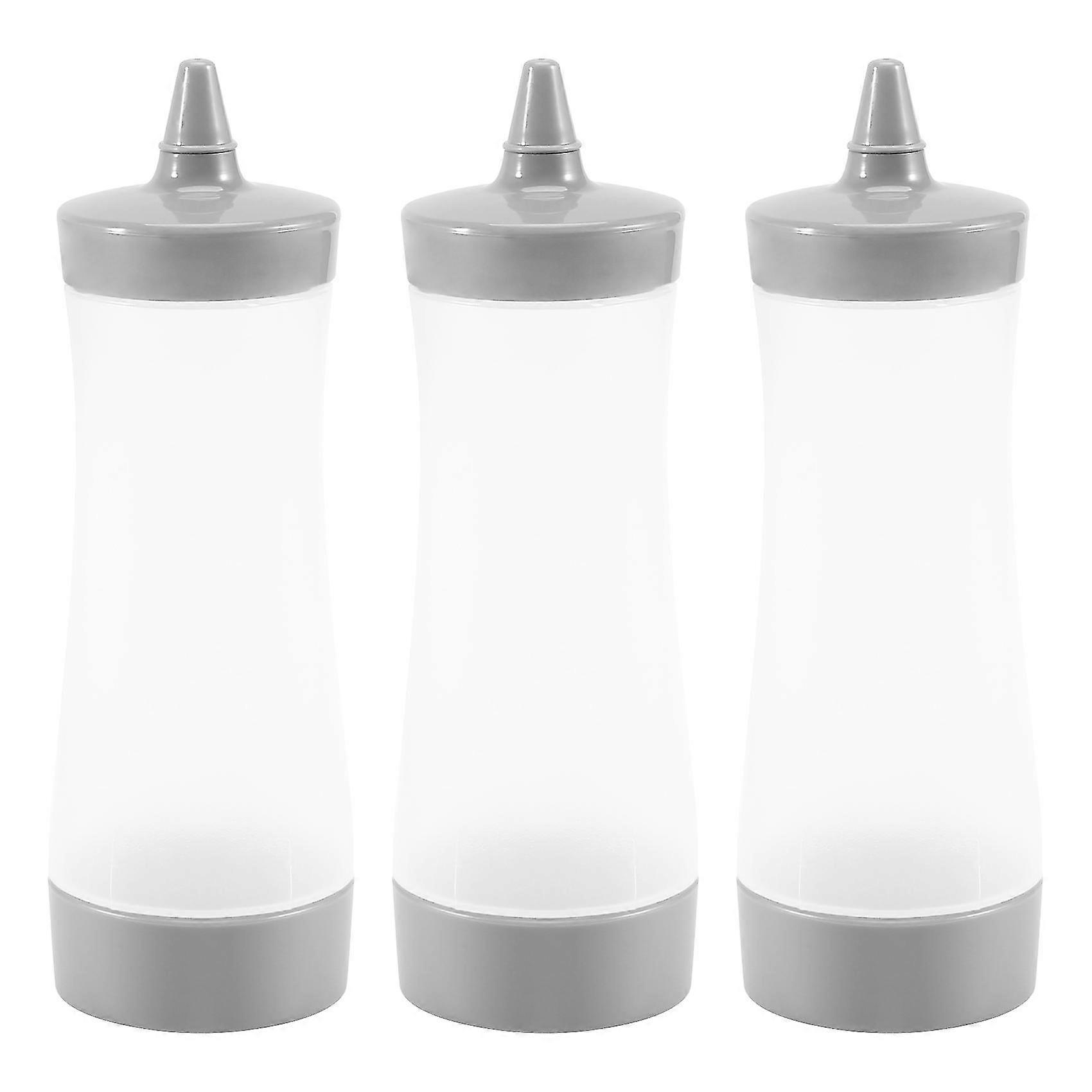 3 Pcs Squeeze Squirt Condiment Bottles Ketchup Mustard Sauce Containers For Kitchen Condiment (grey