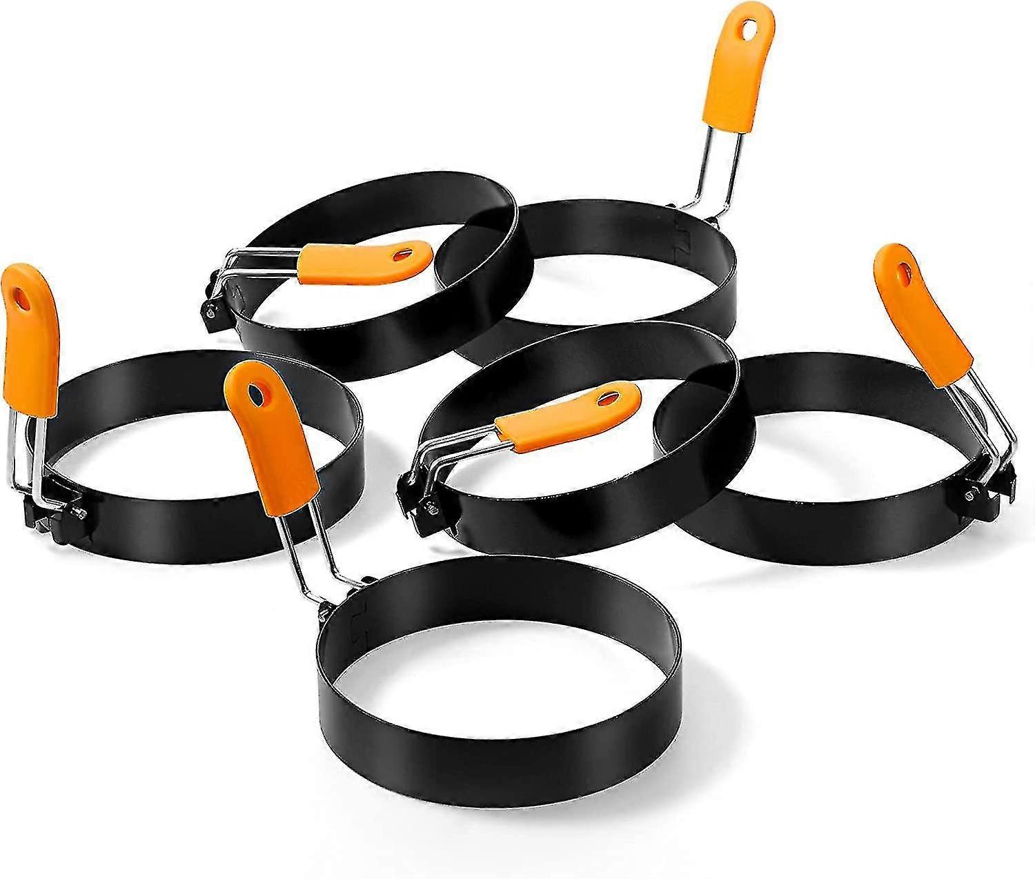 6 Pcs Professional Egg Ring Pancake Ring Combo Set Stainless Steel Fried Egg Ring Griddle Pancake Shapers With Orange Silicone Handle For Breakfast Pa