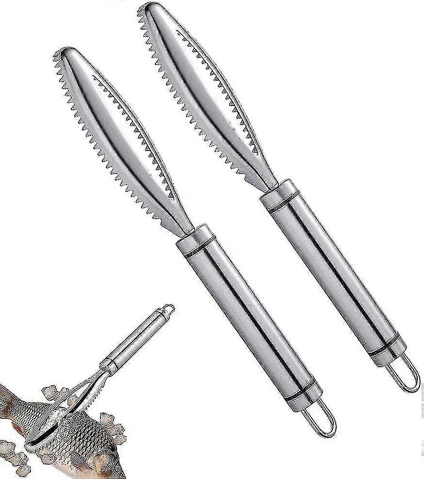 2 stycken rostfritt stål fiskskala maskin, fiskskala kniv, räfflad