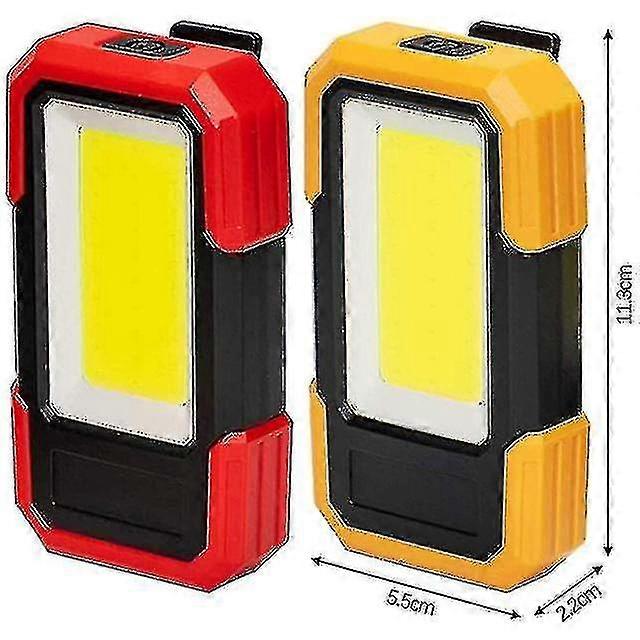 Led Work Light, Magnetic Base Clip Battery Cob Flashlight Bright Handled Work Lamp For2pcs