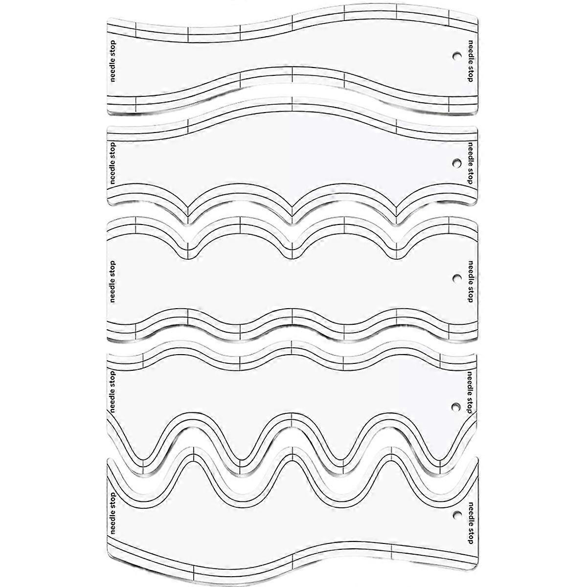 5 Pcs Acrylic Wave Ruler Quilting Stencils DIY Drawing Template Measure Tailor Ruler Soft Patchwork Ruler