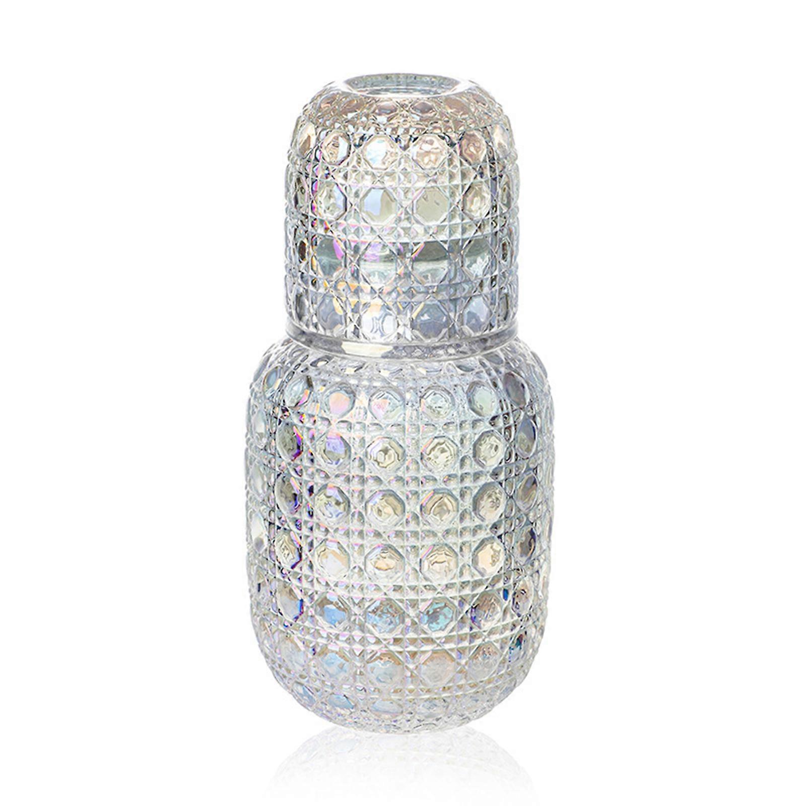 Pot de nuit en verre vintage transparent avec verre, bouteille en verre en relief et ensemble de tasse de nuit