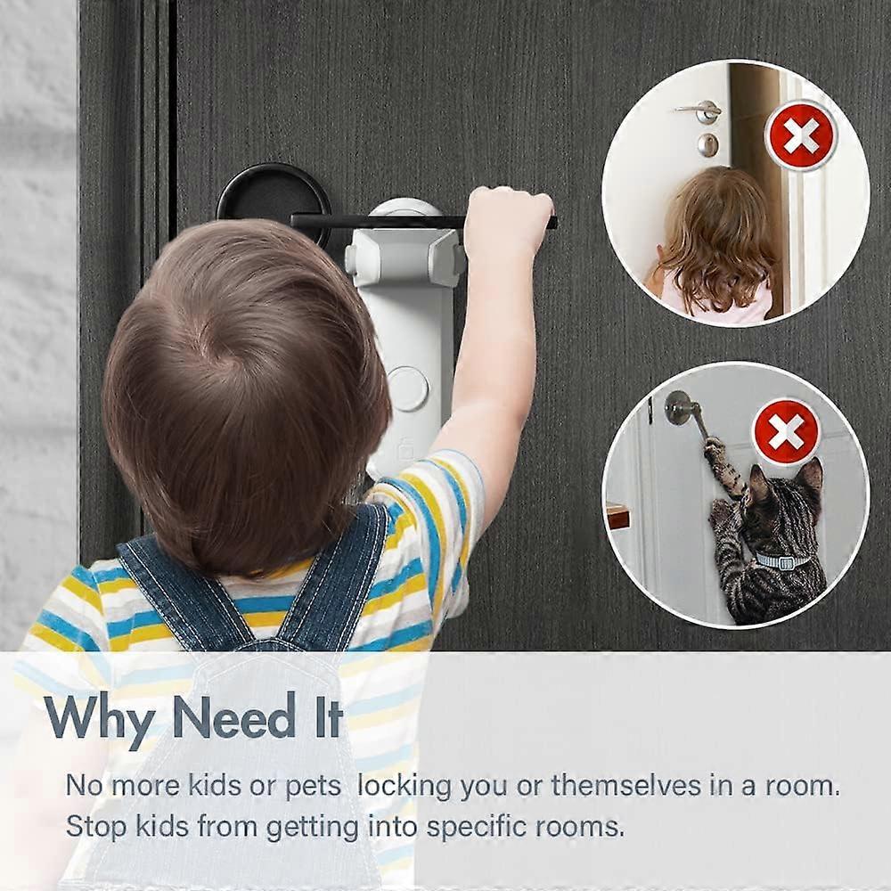 Childproof Door Lever Lock, Baby Safety Door Handle Lock, Easy to Install and Use 3M Adhesive without Tools or Drill (White, 4 Pieces)
