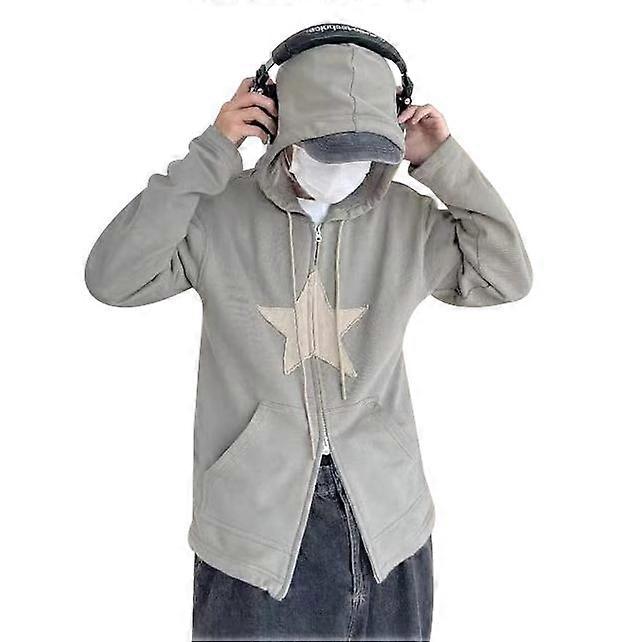 Donne Y2k Zip Up Felpa con cappuccio Star Graphic Oversize Felpa Felpe Felpe
