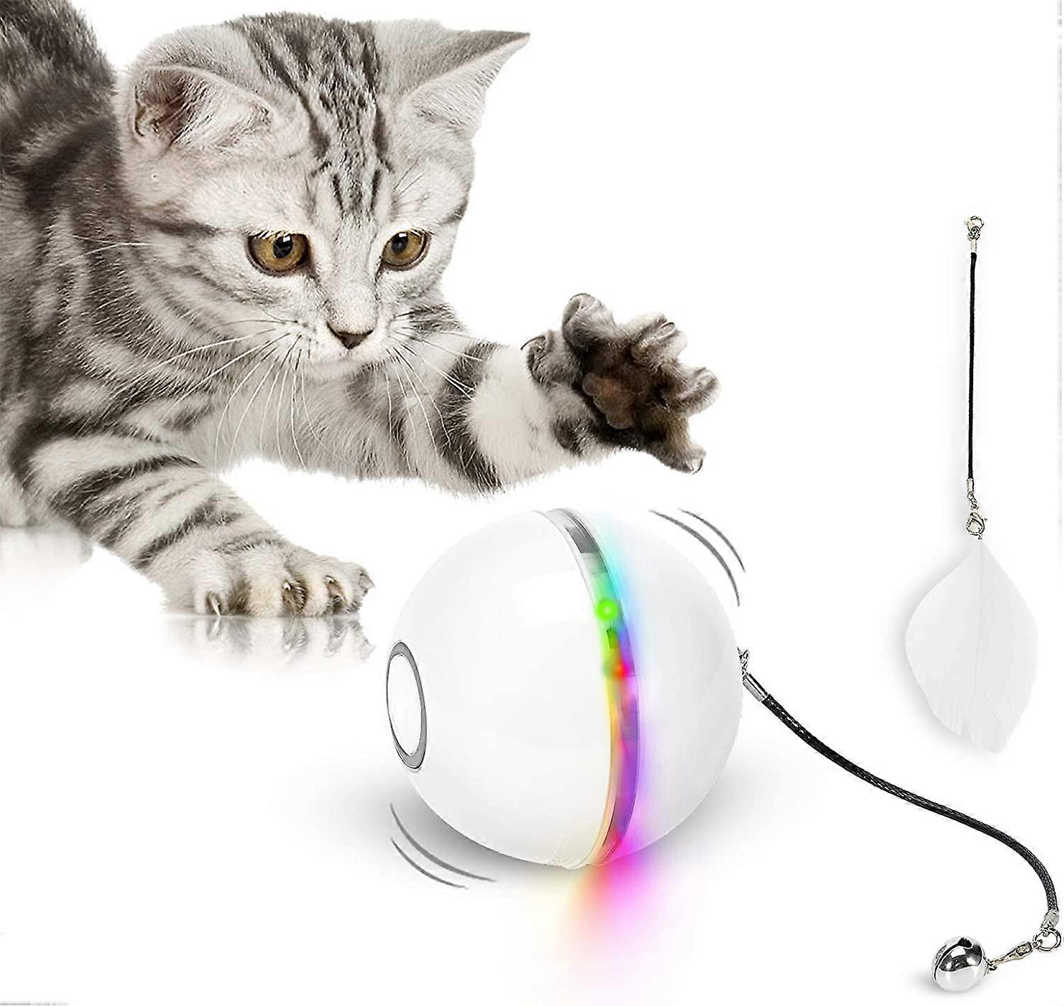 Cat Toy, Toy Ball with LED Light, Catnip, Ring Bell and Spring, Upgraded Automatic 360 Degree Rotati