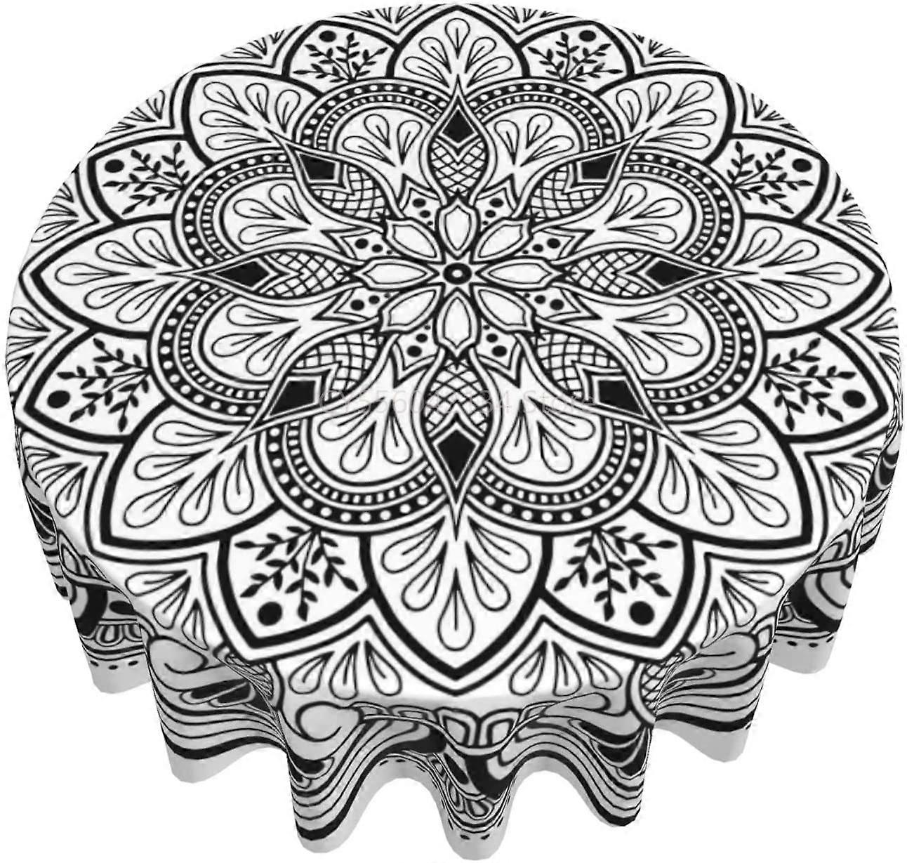 Round Tablecloth 60 Inch Mandala Polyester Table Cover Circular Table Covers for Round Table Dining/Table/Wedding