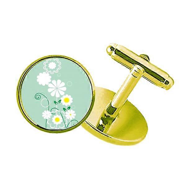 花の緑の葉の花びらがちりばめられたビジネスメタルカフスボタンゴールデン