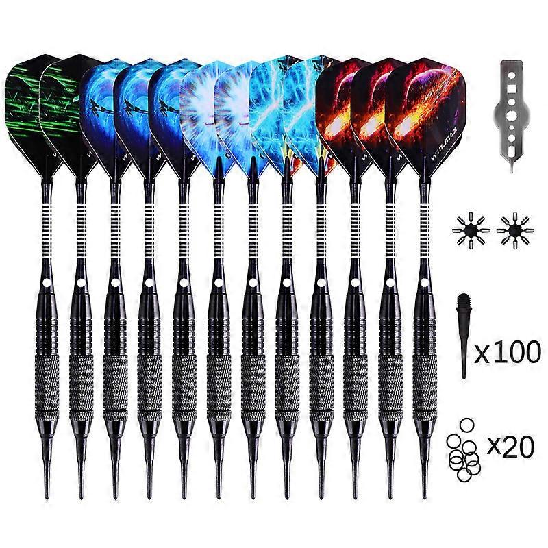 Plastic dartpunten - softtip dartset - 12 stuks 16g, inclusief 100 extra dartdartpunten, 12 flightprotectors en moersleutel, voor elektronische dartborden
