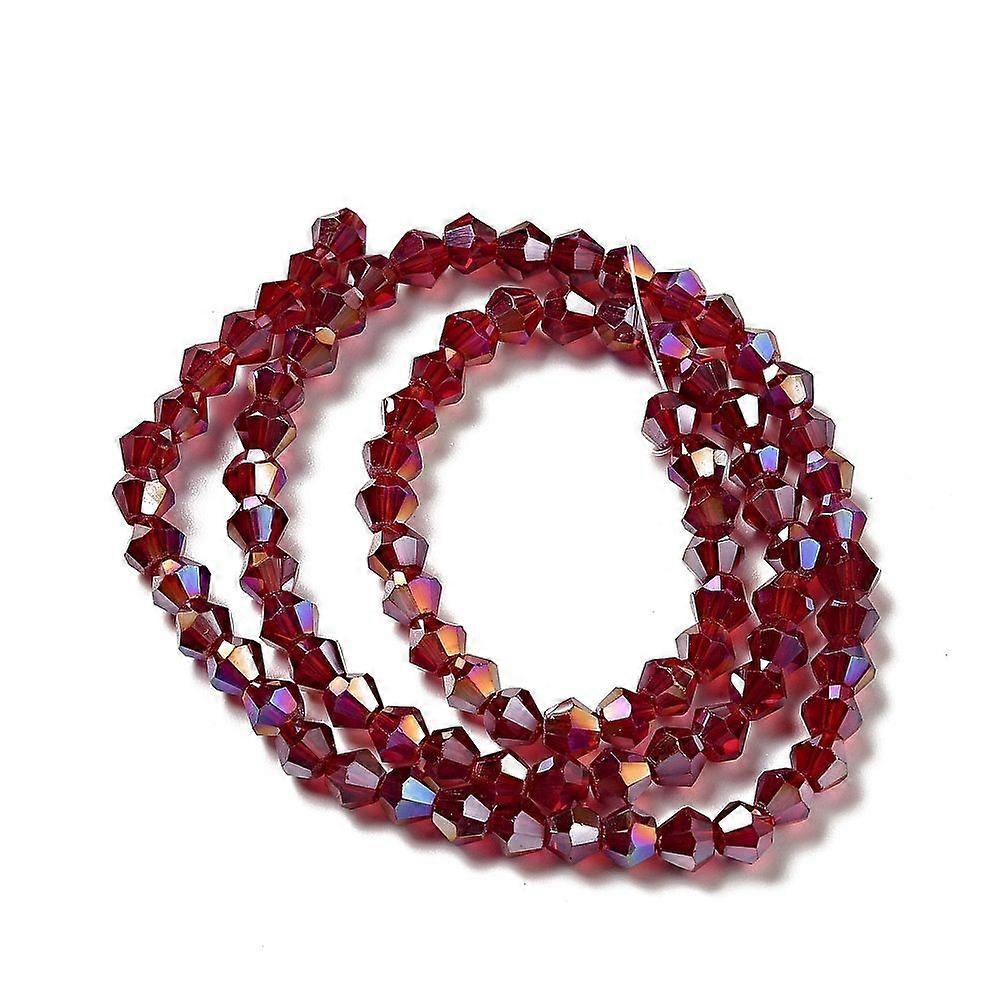 Glass Beads Strands AB Color Plated Faceted Bicone Dark Red 4x4mm Hole: 1mm about 82~85pcs/strand 30.5~31cm