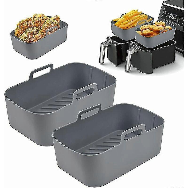 デュアルエアフライヤー用シリコンポット、2PCSシリコンエアフライヤーライナーデュアルエアフライヤーシリコンエアフライヤーバスケット、(グレー)