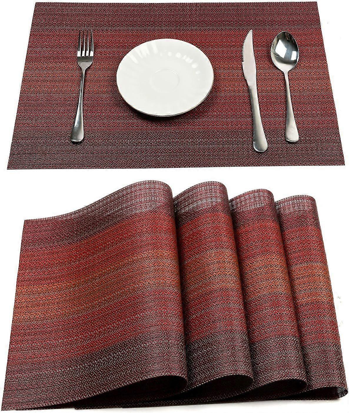 Placemats Set of 6 for Dining Table Washable Woven Vinyl Placemats Non-Slip Heat Resistant Kitchen Table Mats Easy to Clean (Set of 6, Red)