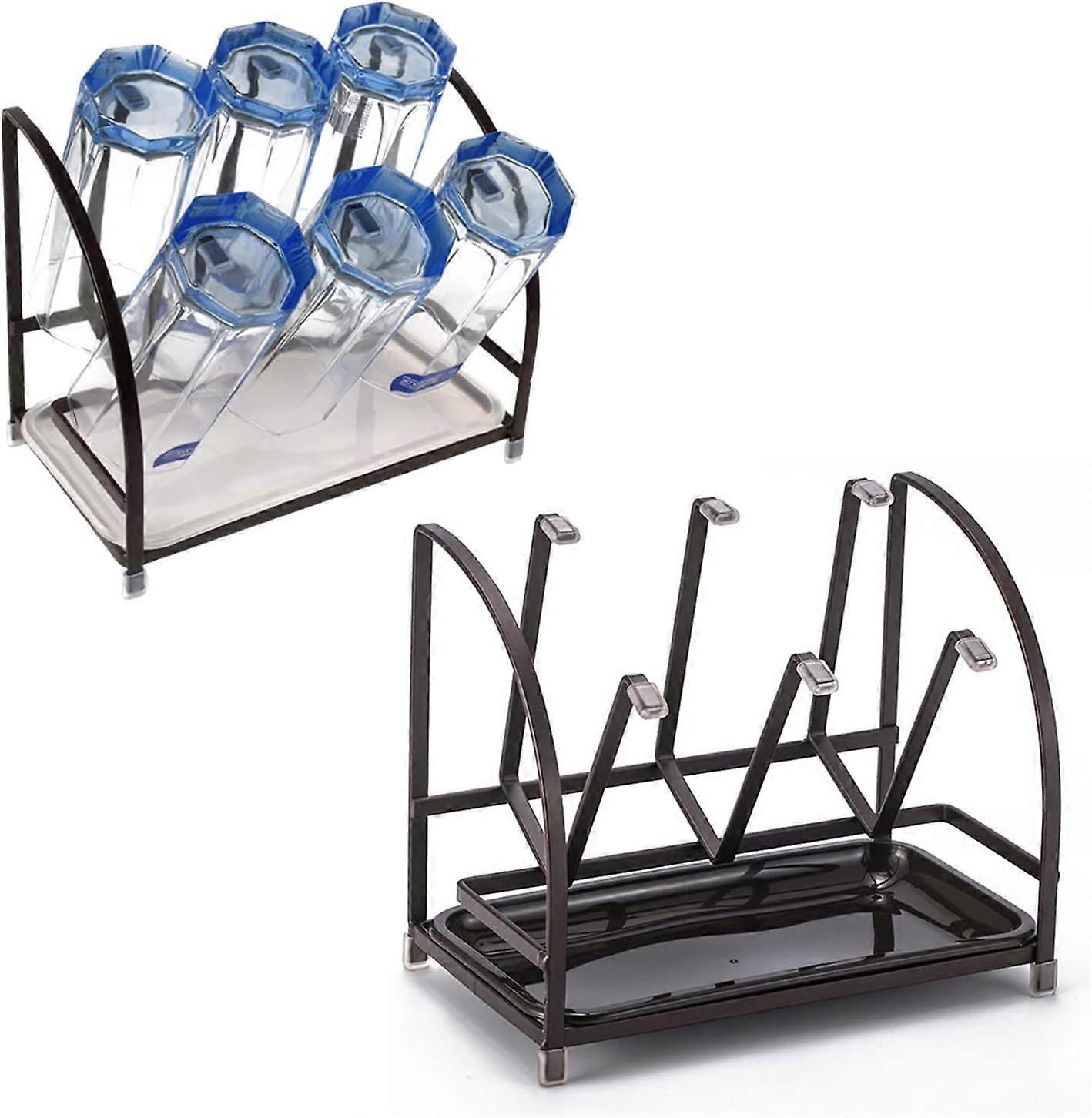 Vertical Bottle Drying Rack with Drain Tray and Hooks, 2 Pack, Durable Plastic, Space-Saving Design for Kitchen Organization
