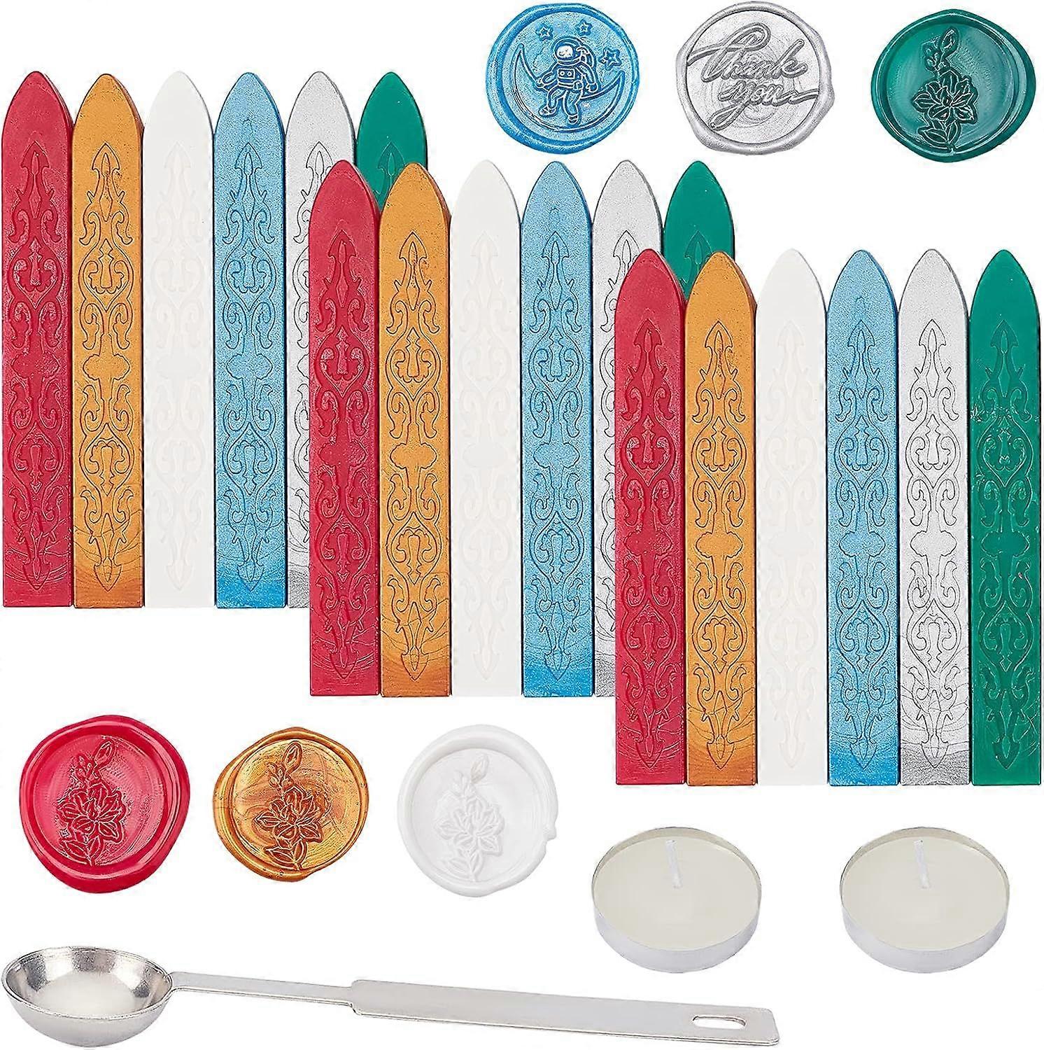 18Pcs Sealing Wax Sticks Set Wax Seal Sticks Without Wicks 2Pcs Candles and Wax Spoon for Wax Stamp Sealing for Cards Envelopes Invitations Wine Packa