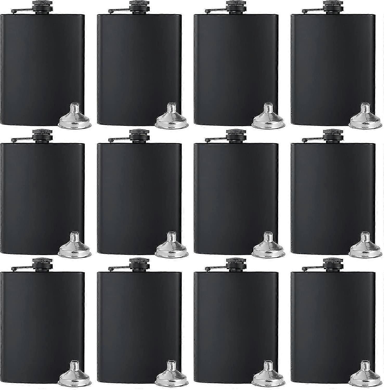 12個の漏斗が付いている酒の黒いステンレス鋼のための12ヒップフラスコ8オンスのセット
