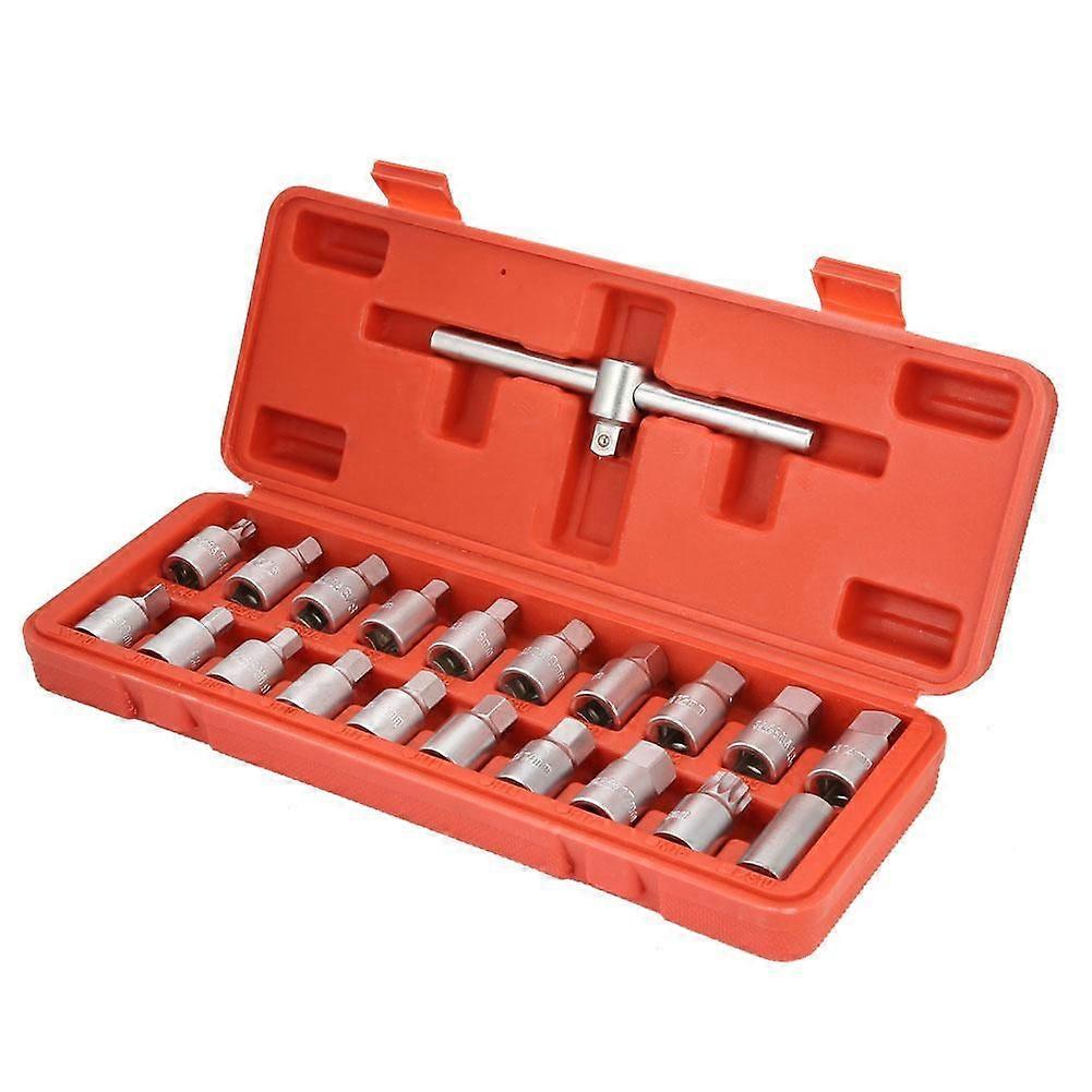21pcs  Steel 3/8in Oil Drain Plug Sump Slid Able T Handle Socket Wrench Set Oil Change Tool