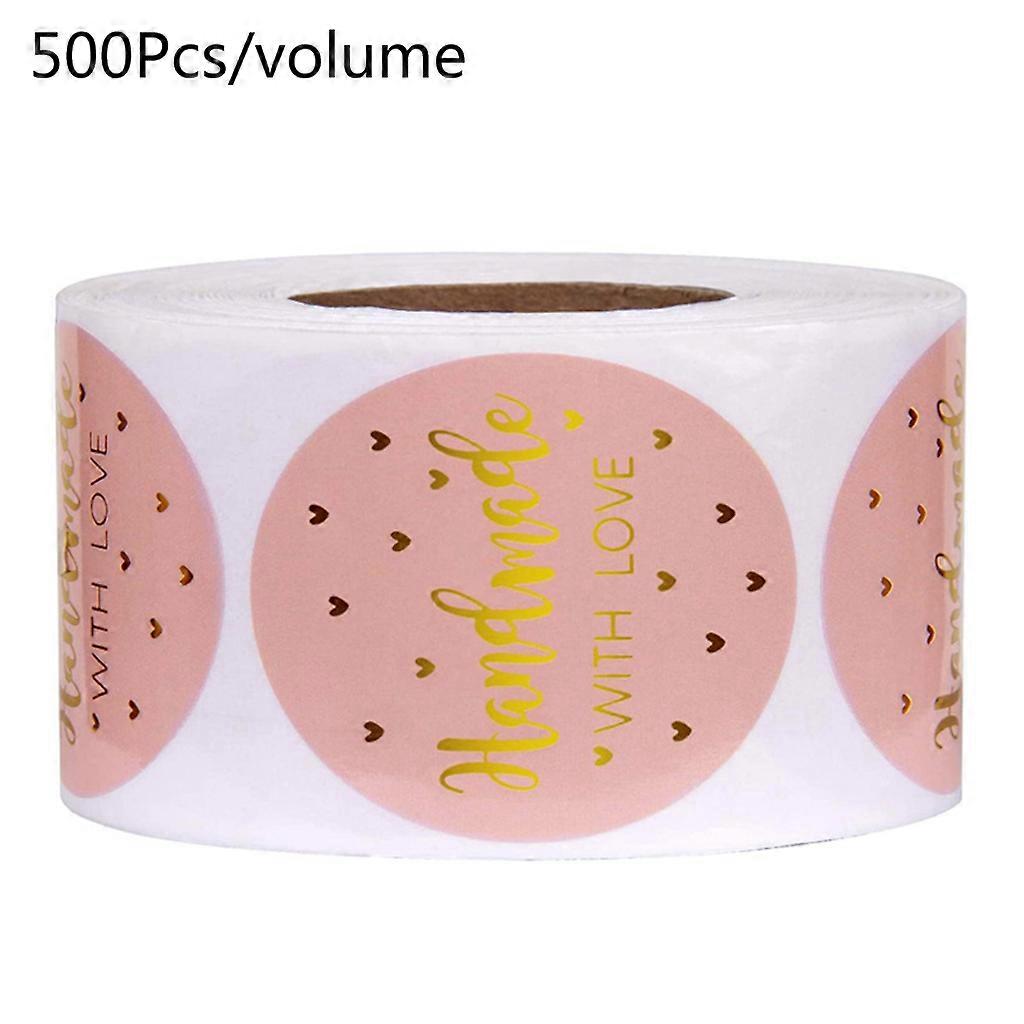 500pcs/roll χειροποίητα με αυτοκόλλητα αγάπης με χρυσό φύλλο αλουμινίου στρογγυλές ετικέτες σφραγίδας Χειροποίητη Scrapbooking Συσκευασία δώρου Γραφική Διακόσμηση Ροζ