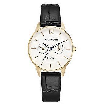 Moda Casual PU Leather Maschio Femmina Orologio da polso al quarzo da lavoro con quadrante rotondo (oro femminile), per uomini e donne