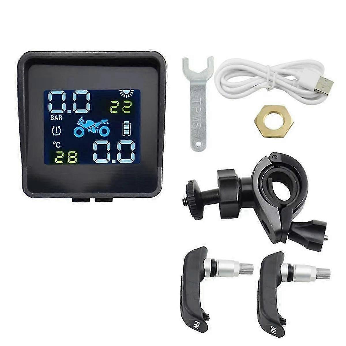 Motorcycle Solar TPMS Motor Tire Pressure Temperature Monitoring System Kit USB Charging