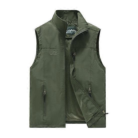 Men Casual Waistcoat Stand Collar Sleeveless Placket Vest Lining Coat Mesh Zipper Outdoor Quick Drying Waistcoat with Pockets