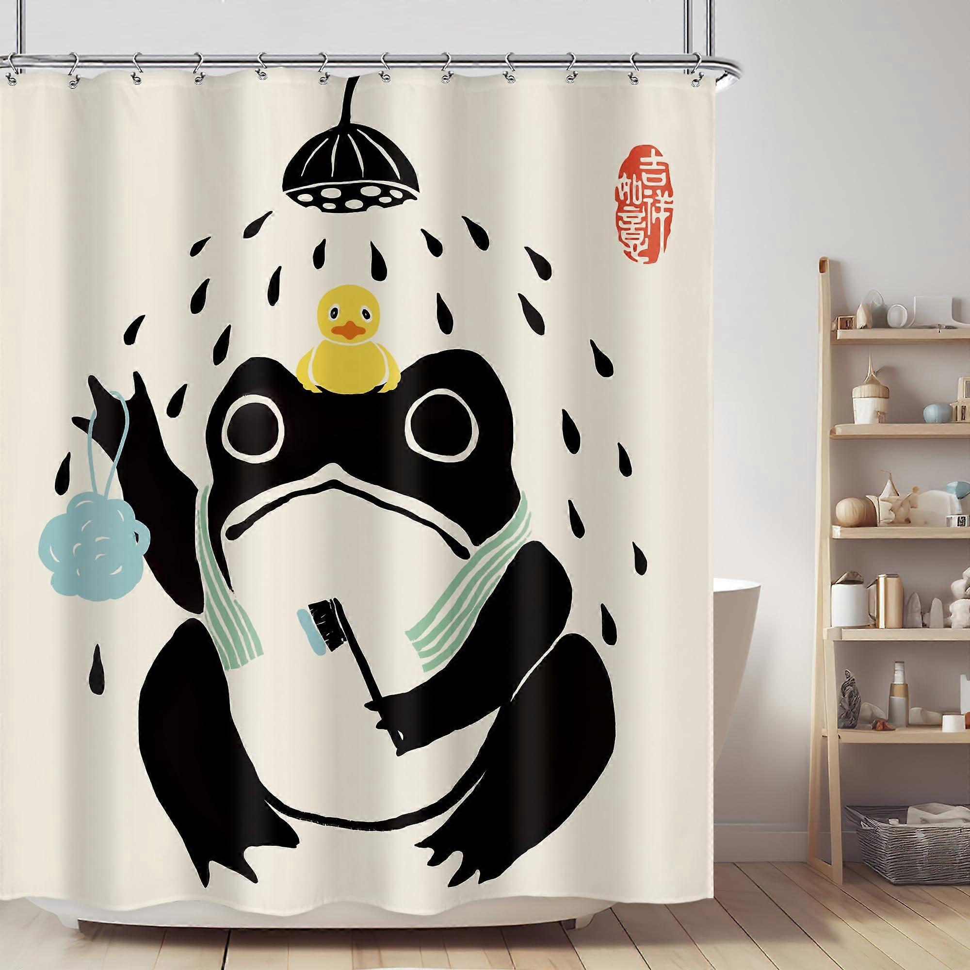 12 Hooks Funny Frog Shower Curtain 60x71 Inches Frog Design Bathroom Set For Home Decor