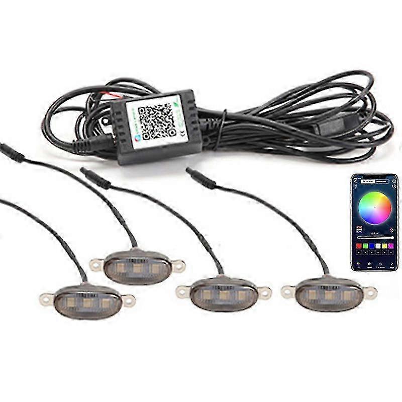 4/8pcs Led Car Front Hood Grille Lighting Lamp Amber Running Light App Control Universal Waterproof Auto Strobe Light 12vmotor Vehicle Lighting