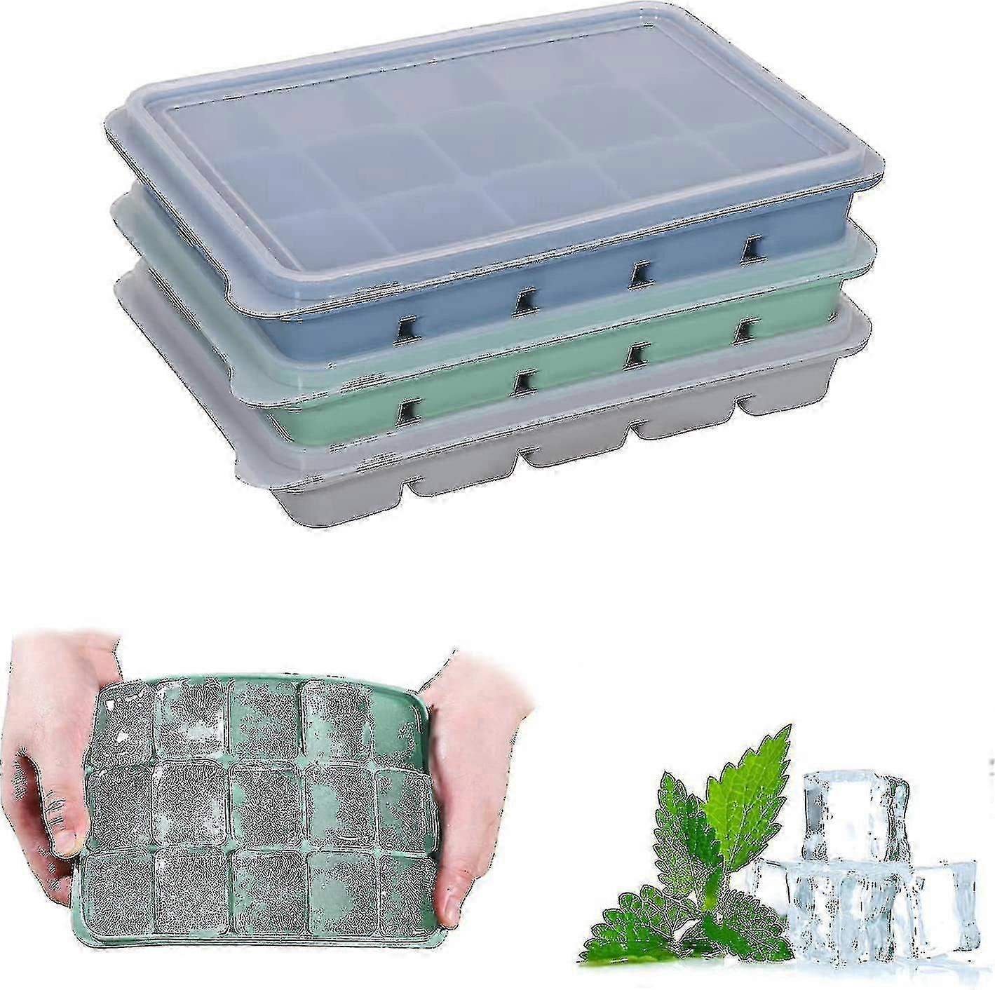 3 Pack Ice Cube Trays, Silicone Ice Cube Molds With Spill-proof Lids, Easy-release, Flexible, Compatible With Chilled Drinks, Baby Food, Whiskey