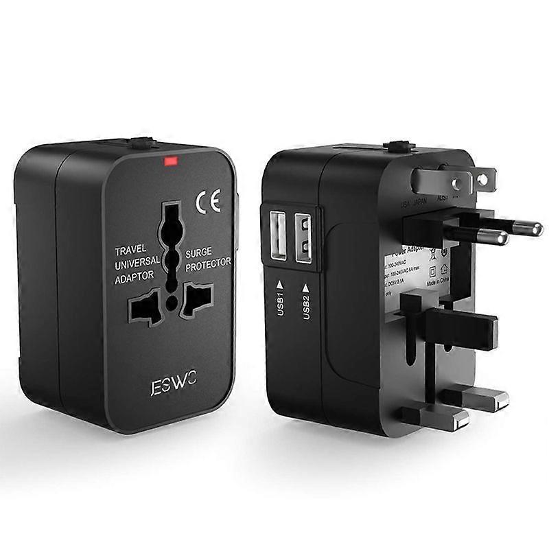 JESWO Travel Adapter Universal Plug Adapter with 2 USB Power Socket for Over 200 Countries