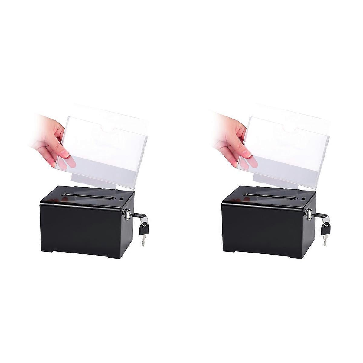 2X Donation Box with Lock - Acrylic Suggestion Box with Slot, Ballot Lock Box with Sign Holder for