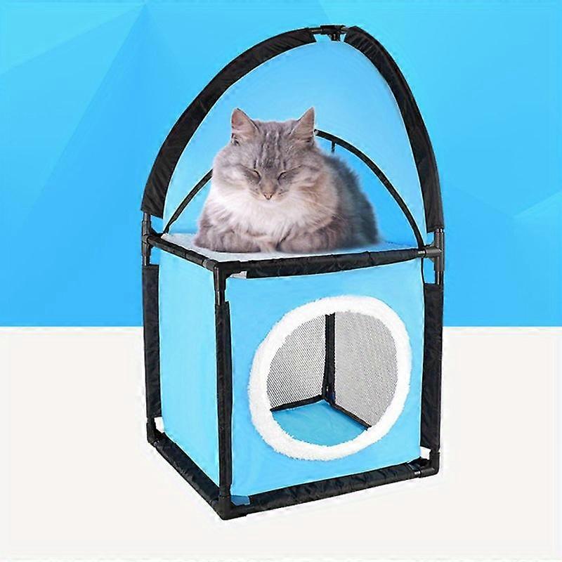 Double Layer Cat Tunnel Tent with Detachable Design for Kitten Rabbits Hamster, Indoor Portable Pet Tunnel House, Blue