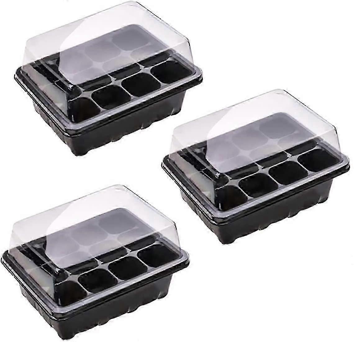 3 Pack Seedling Tray, Seedling Starter Tray Cell Nursery Trays, Mini Seedling Greenhouse With 12 Cells, Plant Germination Tray With Lid