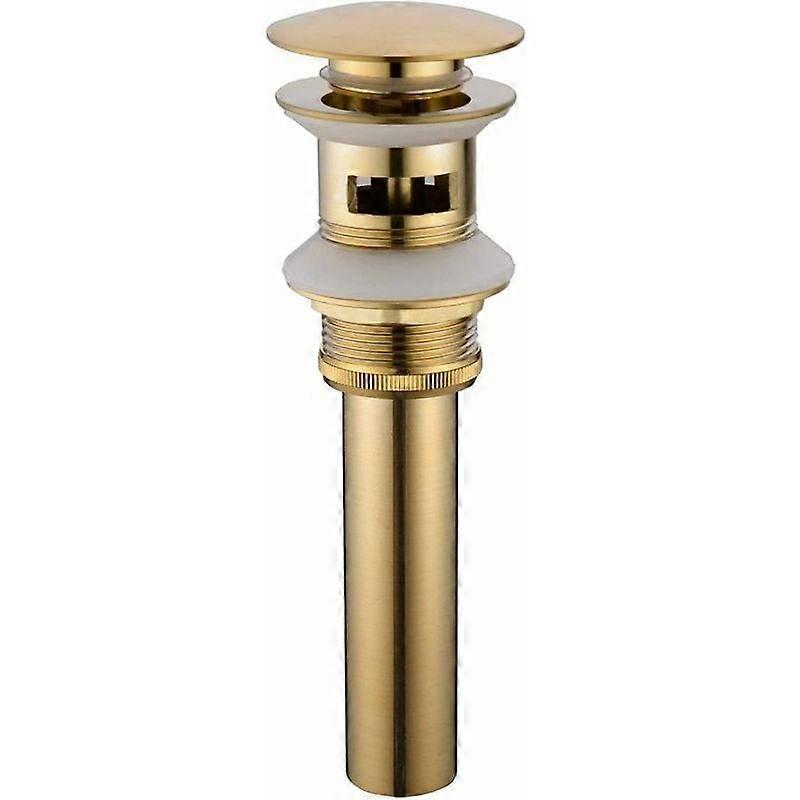 Sink and Basin Waste Plug and Accessories Brushed Gold Brass Bathroom Basin Waste Drain  Modern Push and Click Pop-Up Stopper with Overflow Slot