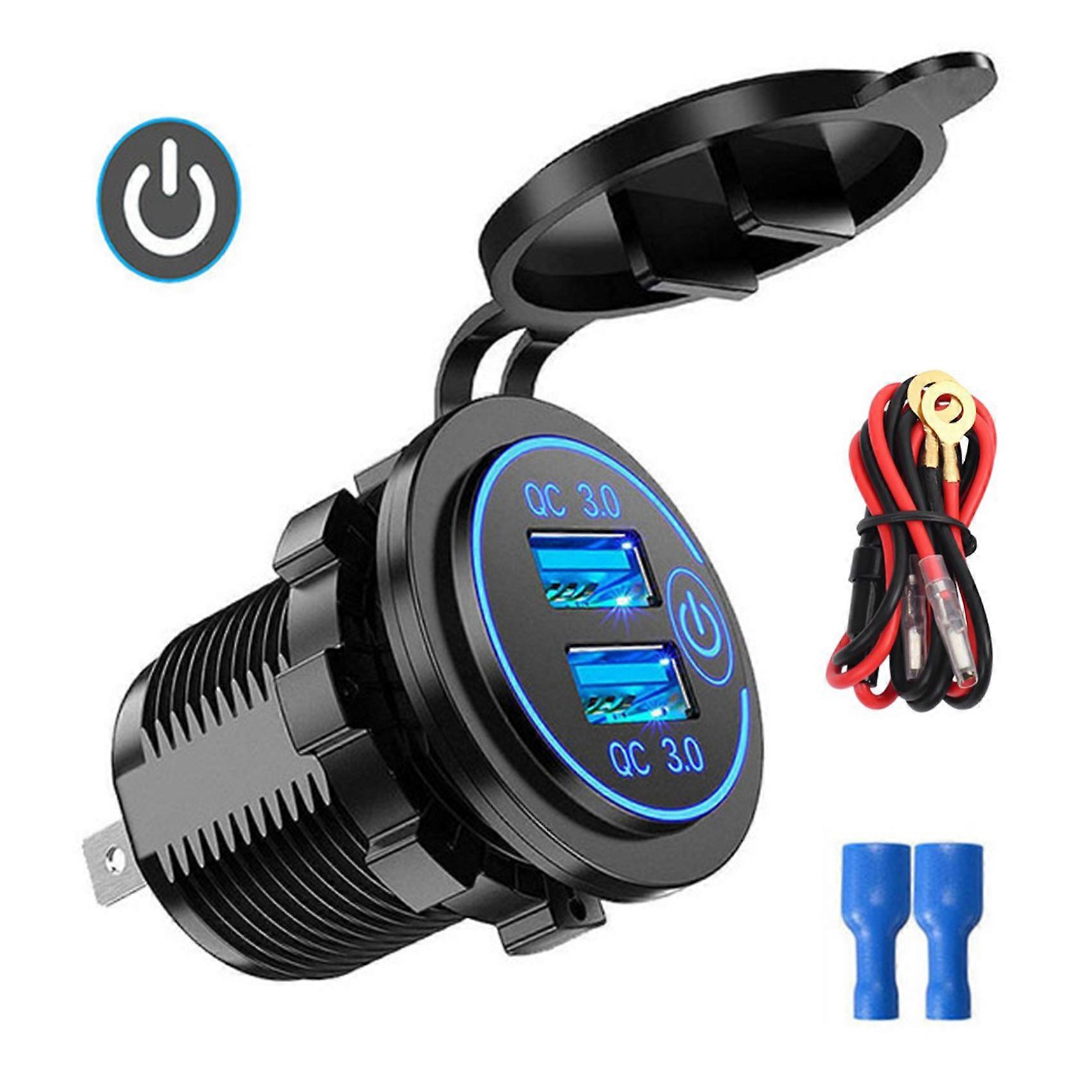 QC3.0 Quick Charge Socket Car Charger Dual USB 12V-24V--Lighter with Swith Touch Switch for Phone Ch