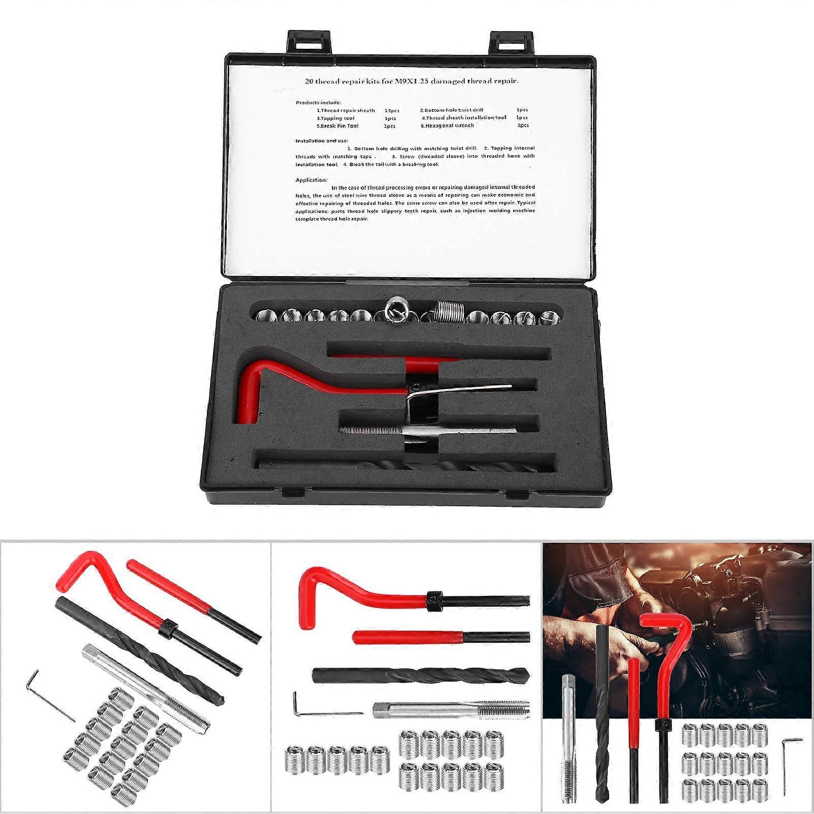 20 Pcs M9x1.25 Stainless Steel Thread Inserts Repair Kit