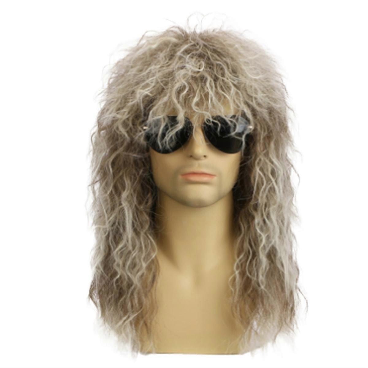 Men Wigs Punk flaccid Long Curly Wig for Male,Light Gold & Brown