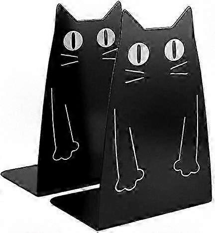 Stylish Metal Bookends for Bookshelf, Heavy Duty Desktop Organizer, Set of 2 in Black