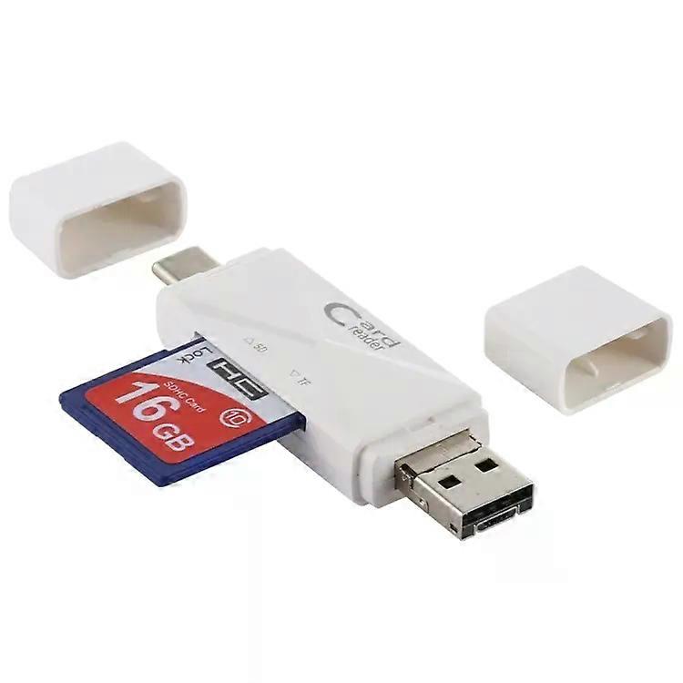USB-C Card Reader-SD,TF,Micro USB to USB 2.0,White-White
