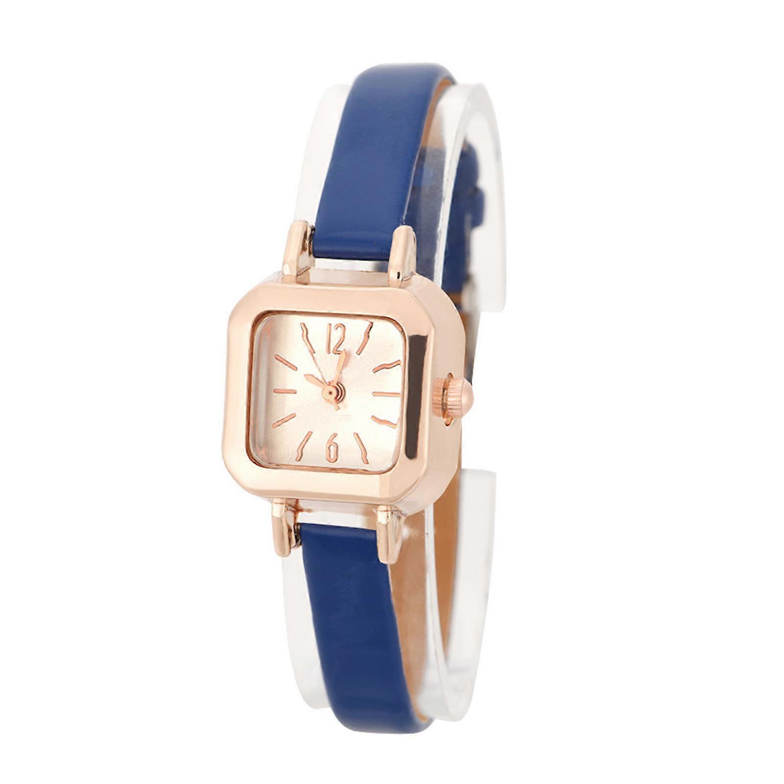 Montre-bracelet à quartz analogique pour femme, tendance, avec bracelet en PU (bleu foncé)