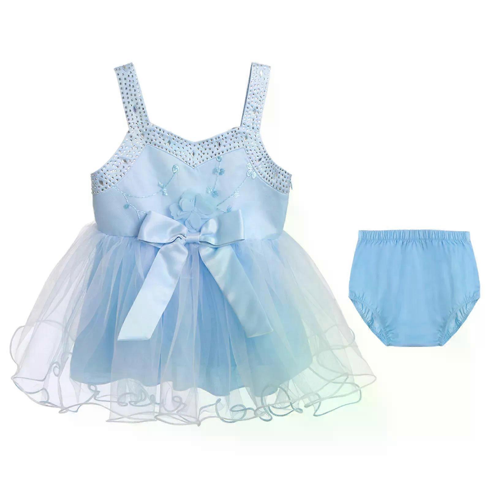 Baby Girls Πάρτυ γενεθλίων Βάπτιση Ρούχα Ρούχα Σπαγγέτι Λουράκι Λουλούδια Κέντημα Στρας Bowknot Τούλι φόρεμα με σορτς