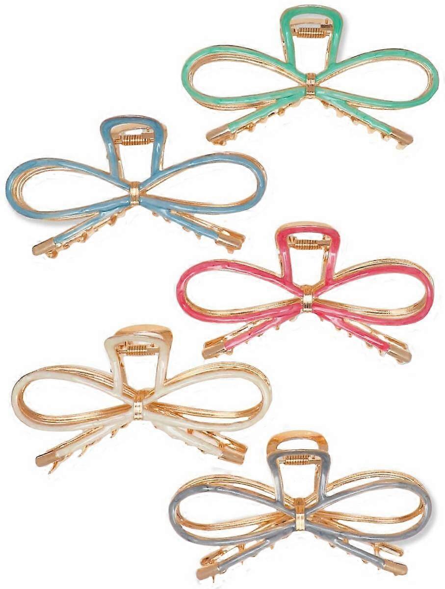 Zelly 5 Assorted Large Enamel Bow Hair Claw Clips - Gold